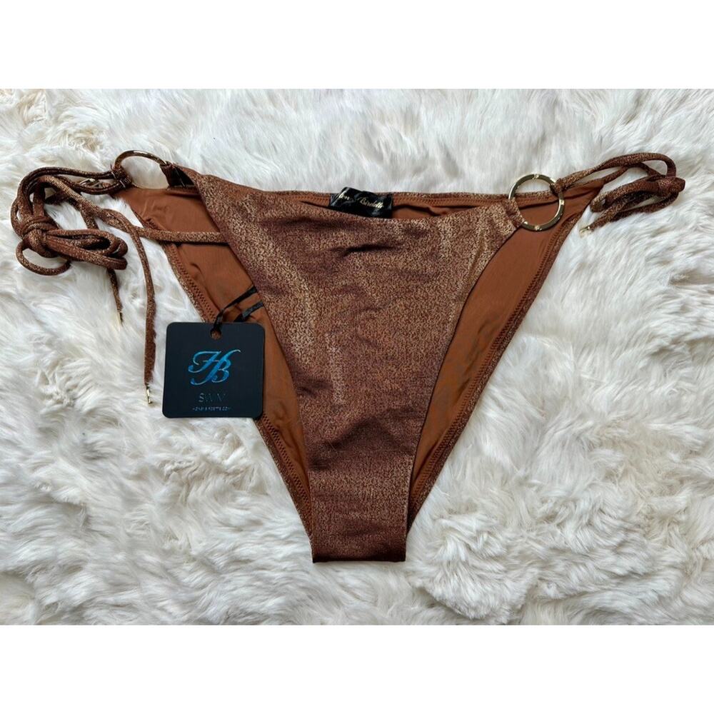 Honey Birdette SARIA🤎 Brown Gold Chocolate Shimmer Swim Set XL Top & L Bottom - Picture 5 of 7
